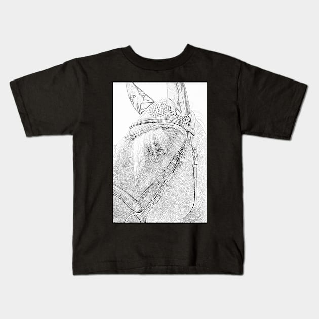 Haflinger as a pencil drawing Kids T-Shirt by M-Hutterer